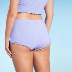 Women's Ruffle Detail Ribbed Cheeky Boyshorts Bikini Bottom - Wild Fable™ Purple