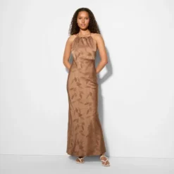 Women's Jacquard Maxi Empire Waist Dress - Wild Fable™ Brown Floral