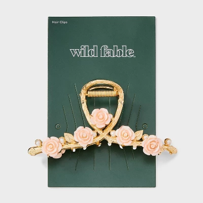 Loop With Rose Embellishment Claw Hair Clip - Wild Fable™ Gold 3 Loop With Rose Embellishment Claw Hair Clip - Wild Fable™ Gold