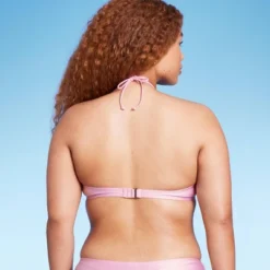 Women's Cinch-Front Halter Bandeau Bikini Top - Wild Fable™ Shiny Pink -Herday Fashion GUEST b361a282 7b28 40ec 8e31 dd33dabaa508