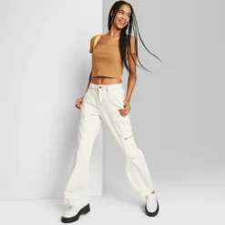 Women's High-Rise Cargo Baggy Jeans - Wild Fable™ Off-White -Herday Fashion GUEST b7e40712 f8ea 4363 a50c 0f2642a9d94b