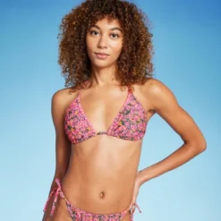 Women's Crochet Trim Triangle Bikini Top - Wild Fable™ Pink Floral Print -Herday Fashion GUEST bbc6ad14 4d6a 433d a596 a1322750789c