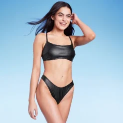 Women's Faux Leather High Leg Extra Cheeky Bikini Bottom - Wild Fable™ Black -Herday Fashion GUEST bcad3900 399f 4aac 9dd4 3ade3b154007