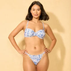 Women's Low-Rise Extra High Leg Adjustable Coverage Bikini Bottom - Wild Fable™ Blue/Cream Floral Print -Herday Fashion GUEST bcf8217a 40f8 4af7 8e74 f19424737284