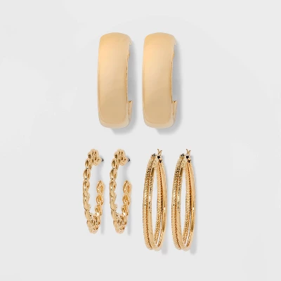 Frozen Chain And Chunky Hoop Trio Earring Set 3pc - Wild Fable™ Gold: Nickel-Free Metal Jewelry 15 Frozen Chain And Chunky Hoop Trio Earring Set 3pc - Wild Fable™ Gold: Nickel-Free Metal Jewelry - Image 13