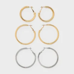 Smooth Tubular Mixed Hoop Earring Set 3pc - Wild Fable™ Gold/Silver: Nickel-Free, Hinge Closure 5 Smooth Tubular Mixed Hoop Earring Set 3pc - Wild Fable™ Gold/Silver: Nickel-Free, Hinge Closure -Herday Fashion GUEST c80755b0 1496 46f9 85af 88027ef0d4f4