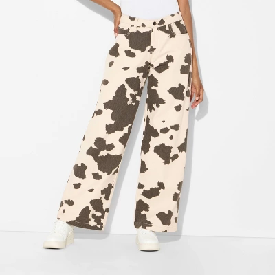 Women's High-Rise Straight Leg Pants - Wild Fable™ Brown Cow Print 3 Women's High-Rise Straight Leg Pants - Wild Fable™ Brown Cow Print