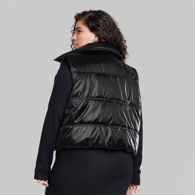 Women's Iridescent Cropped Puffer Vest - Wild Fable™ Black 4 Women's Iridescent Cropped Puffer Vest - Wild Fable™ Black - Image 2