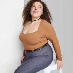 Women's Long Sleeve Sweetheart Neck Seamless Shirt - Wild Fable™ -Herday Fashion GUEST d6393de2 9313 4ed9 83cf df8b0fec51e5