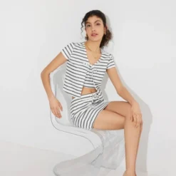 Women's Short Sleeve Jacquard Knit Tie-Front Top - Wild Fable™ -Herday Fashion GUEST d6d9328b ecec 440d bbb7 08965e1a8280