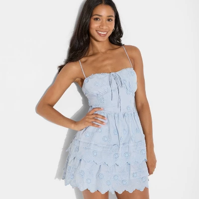 Women's Embroidered Mini A-Line Dress - Wild Fable™ Light Blue 5 Women's Embroidered Mini A-Line Dress - Wild Fable™ Light Blue - Image 3