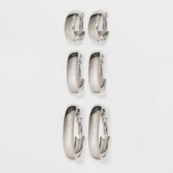 Wide Hoop Earring Set 3pc - Wild Fable™ Silver: Clip-In Clasp, Nickel-Free Metal, 2" Diameter -Herday Fashion GUEST de4e01dc 868a 4e44 9892 35b6740f7190