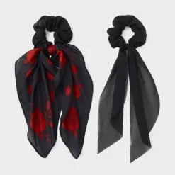 Rose Print And Solid Color Tail Hair Twister Set 2pc - Wild Fable™ Black/Red -Herday Fashion GUEST de7b294c 1932 4fb9 accb dd807736513d