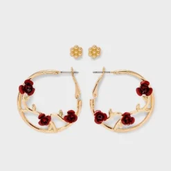 Flower Rose Vine Hoop Earring Set 2pc - Wild Fable™ Gold/Red -Herday Fashion GUEST eaf122a2 2584 4f5c 8b92 3ba8e9614b10