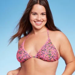 Women's Crochet Trim Triangle Bikini Top - Wild Fable™ Pink Floral Print -Herday Fashion GUEST ef63c56e 5c35 45e9 9007 3f4fe89e2563