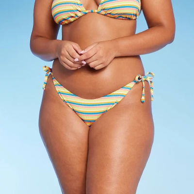 Women's Ribbed Extra Cheeky Extra High Leg Bikini Bottom - Wild Fable™ Blue/Green/Pink Striped 5 Women's Ribbed Extra Cheeky Extra High Leg Bikini Bottom - Wild Fable™ Blue/Green/Pink Striped - Image 3