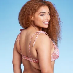 Women's Shoulder Tie Bralette Bikini Top - Wild Fable™ Peach Paisley Print -Herday Fashion GUEST f7e60990 c822 4be3 a76c c16ddfc7bad6