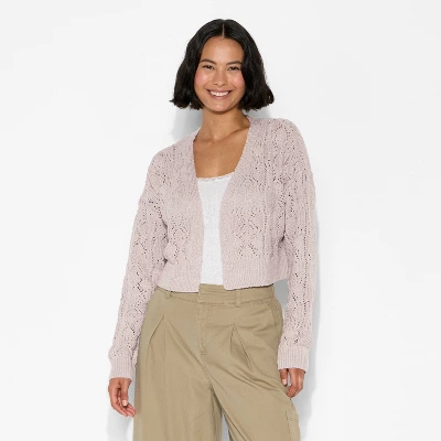 Women's Long Sleeve Shawl Collar Open Work Cardigan - Wild Fable™ 3 Women's Long Sleeve Shawl Collar Open Work Cardigan - Wild Fable™